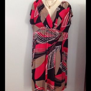 TROPICAL PRINT DRESS - coral and brown